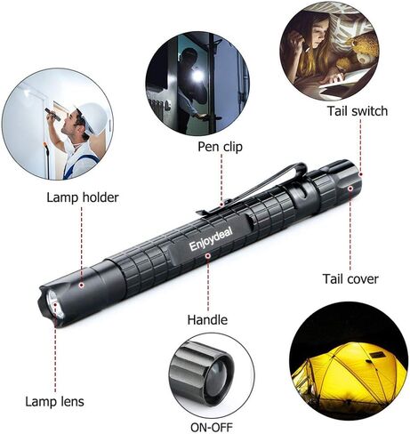 Enjoydeal 5 قطع LED قلم ضوء مصباح يدوي فائق النحافة XPE-R3 1000LM Penlight مصباح جيب مقاوم للماء للفحص الداخلي والخارجي وإصلاح العمل والطوارئ 5.5 بوصة in Kuwait