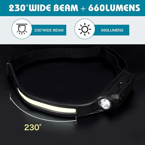 Grace Marci Rechargeable 230° Wide Beam Head Lamp, LED with Motion Sensor, Lightweight and Waterproof Head Light for Camping Accessories Gear, Hiking, Running, Repairing, Fishing, Cycling(2 Pcs) in Kuwait