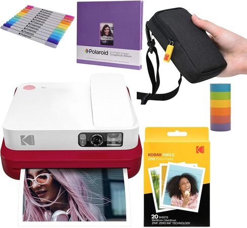 كاميرا KODAK Smile الكلاسيكية الرقمية الفورية مع حزمة بلوتوث (حمراء) إبداعية in Kuwait