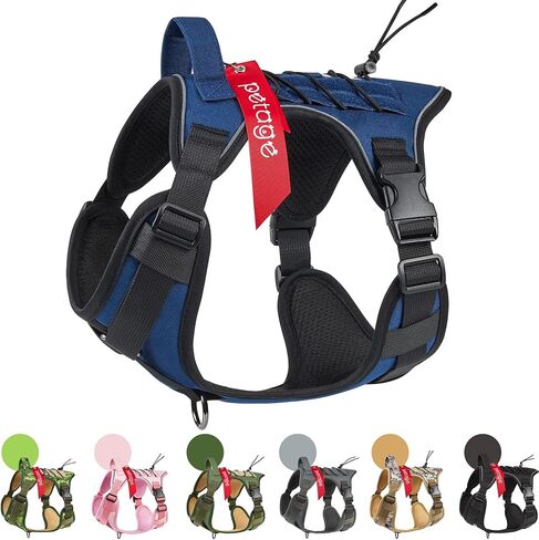 PETAGE التكتيكية الكلب تسخير للكلاب الصغيرة المتوسطة الكبيرة لا سحب قابل للتعديل لينة مبطن الكلب سترة عاكسة لا خنق الحيوانات الأليفة أكسفورد سترة مع سهولة التحكم الحيوانات الأليفة سترة الخدمة العسكرية الكلب يسخر (الأزرق L) in Kuwait