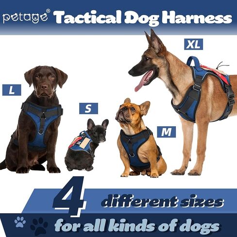 PETAGE التكتيكية الكلب تسخير للكلاب الصغيرة المتوسطة الكبيرة لا سحب قابل للتعديل لينة مبطن الكلب سترة عاكسة لا خنق الحيوانات الأليفة أكسفورد سترة مع سهولة التحكم الحيوانات الأليفة سترة الخدمة العسكرية الكلب يسخر (الأزرق L) in Kuwait
