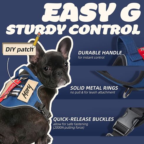 PETAGE التكتيكية الكلب تسخير للكلاب الصغيرة المتوسطة الكبيرة لا سحب قابل للتعديل لينة مبطن الكلب سترة عاكسة لا خنق الحيوانات الأليفة أكسفورد سترة مع سهولة التحكم الحيوانات الأليفة سترة الخدمة العسكرية الكلب يسخر (الأزرق L) in Kuwait