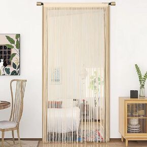 Spaghetti String Curtains for Doorways Privacy Door Frame Tassel Hippy Wall Kitchen Hallway Boho Fringe Curtain Hanging Door Room Dividers Decor 1 Panel（39×79in/100×200cm,Beige） in Kuwait
