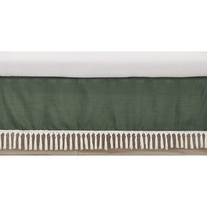 Sweet Jojo Designs Dark Green Boho Boy Girl Gender Neutral Baby Crib Skirt Bed Dust Ruffle Bedskirt Straight Nursery Hunter Sage Modern Bohemian Farmhouse Southwest Shabby Chic Fringe Diamond Tuft