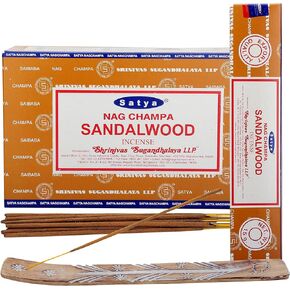 Satya Sandalwood Incense Sticks 180 gm (15GM X 12 Pack) from Satya Mumbai and Raajsee Incense Sticks Holder Bundle, Free from Chemicals,Natural Insenses in Kuwait
