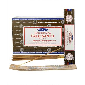 Satya Sandalwood Incense Sticks 180 gm (15GM X 12 Pack) from Satya Mumbai and Raajsee Incense Sticks Holder Bundle, Free from Chemicals,Natural Insenses in Saudi Arabia