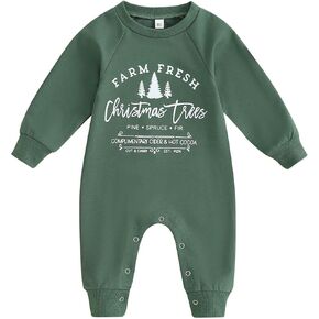 LIOMENGZI Christmas Baby Boy Fall Romper Solid Color Onesie Knit Jumpsuit Toddler Overall Outfit Newborn Infant Xmas Clothes (Christmas Green, 0-3 Months), Christmas Green, 0-3 months in Kuwait