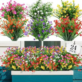 24 Bundles Artificial Flowers Outdoor,No Fade Fake Plastic Flowers Faux Plants for Decoration Hanging Planters Indoor Outside Garden Porch Window Box Home Farmhouse Wedding in Saudi Arabia