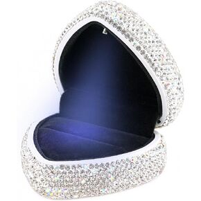 Monanoat Luxury Bling Fully Rhinestones Heart Shape Jewelry Box LED Light Jewelry Storage for Engagement Wedding
