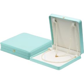 Long Pearl Chain PU Necklace Gift Box Display Case Storage Holder (Blue) in Kuwait