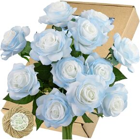 FiveSeasonStuff Rainbow Real Touch Silk Artificial Flowers ‘Petals Feel and Look Like Fresh Roses’ 9 Stems with Eucalyptus, Candle Holders and Jute Ribbon in Kuwait