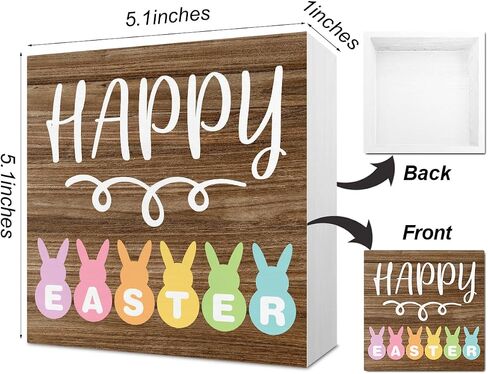Rustic Spring Happy Easter Bunny Decorations Home Office Desk Decor Farmhouse Cute Wood Box Sign Easter Party Gift Ideas Shelf Wall Art Decor 5 X 5 Inch in Saudi Arabia