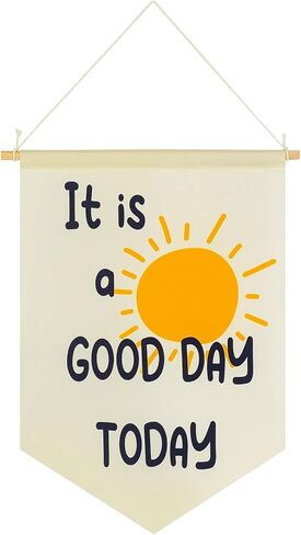 WUBOECE الحضانة جدار الفن - الحضانة غرفة نوم الفصول الدراسية جدار علامة الديكور - إنه يوم جيد اليوم - شنقا راية العلم راية للطفل الفتيات الفتيان غرفة الحضانة جدار وباب in Kuwait