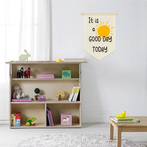 WUBOECE الحضانة جدار الفن - الحضانة غرفة نوم الفصول الدراسية جدار علامة الديكور - إنه يوم جيد اليوم - شنقا راية العلم راية للطفل الفتيات الفتيان غرفة الحضانة جدار وباب in Kuwait