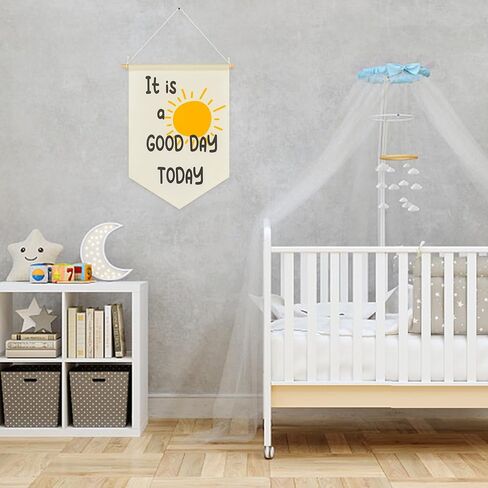 WUBOECE الحضانة جدار الفن - الحضانة غرفة نوم الفصول الدراسية جدار علامة الديكور - إنه يوم جيد اليوم - شنقا راية العلم راية للطفل الفتيات الفتيان غرفة الحضانة جدار وباب in Kuwait