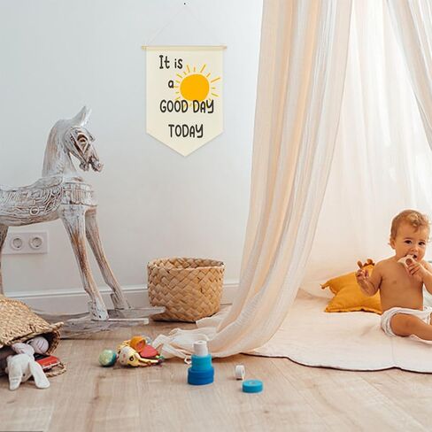 WUBOECE الحضانة جدار الفن - الحضانة غرفة نوم الفصول الدراسية جدار علامة الديكور - إنه يوم جيد اليوم - شنقا راية العلم راية للطفل الفتيات الفتيان غرفة الحضانة جدار وباب in Kuwait