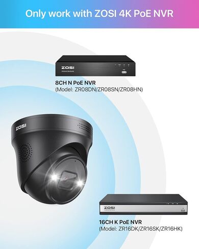 ZOSI 4K PoE Add On Camera with Person Vehicle Detection,Night Vision,Sound & Light Alarm,2-Way Audio,IP66 Weatherproof,8MP Dome Security IP Camera for Outdoor Indoor,Only Work ZOSI 4K PoE NVR in Saudi Arabia