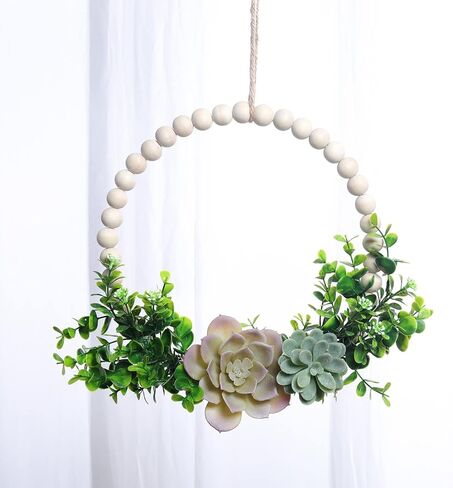 خرز خشبي من SWTHONY ديكور جداري على شكل إكليل عصاري - نباتات صناعية معلقة إكليل زهور الربيع ديكور الباب الأمامي - جميع المواسم في الأماكن المغلقة/الخارجية، حزمة ديكور بوهو للمزرعة من قطعة واحدة in Kuwait