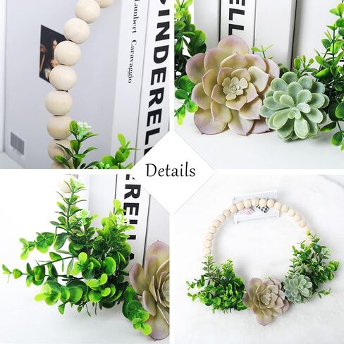 خرز خشبي من SWTHONY ديكور جداري على شكل إكليل عصاري - نباتات صناعية معلقة إكليل زهور الربيع ديكور الباب الأمامي - جميع المواسم في الأماكن المغلقة/الخارجية، حزمة ديكور بوهو للمزرعة من قطعة واحدة in Kuwait