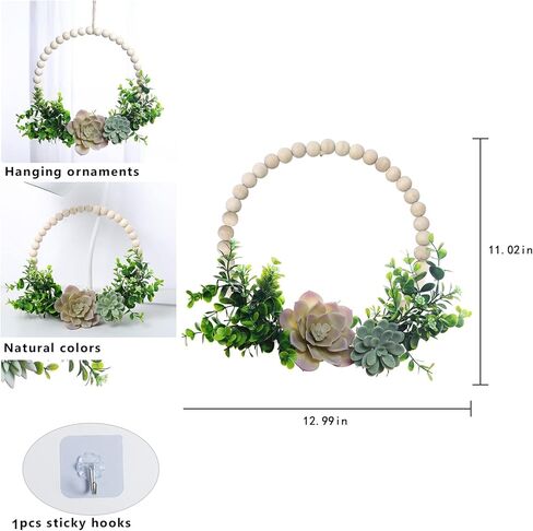 خرز خشبي من SWTHONY ديكور جداري على شكل إكليل عصاري - نباتات صناعية معلقة إكليل زهور الربيع ديكور الباب الأمامي - جميع المواسم في الأماكن المغلقة/الخارجية، حزمة ديكور بوهو للمزرعة من قطعة واحدة in Kuwait