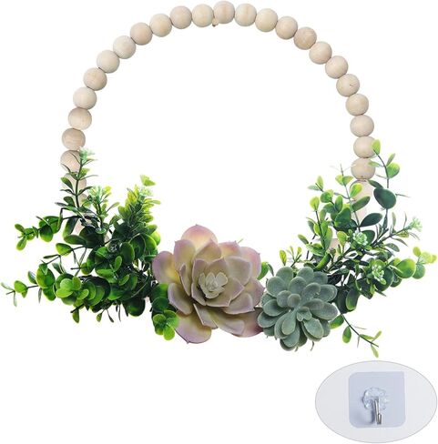 خرز خشبي من SWTHONY ديكور جداري على شكل إكليل عصاري - نباتات صناعية معلقة إكليل زهور الربيع ديكور الباب الأمامي - جميع المواسم في الأماكن المغلقة/الخارجية، حزمة ديكور بوهو للمزرعة من قطعة واحدة in Kuwait
