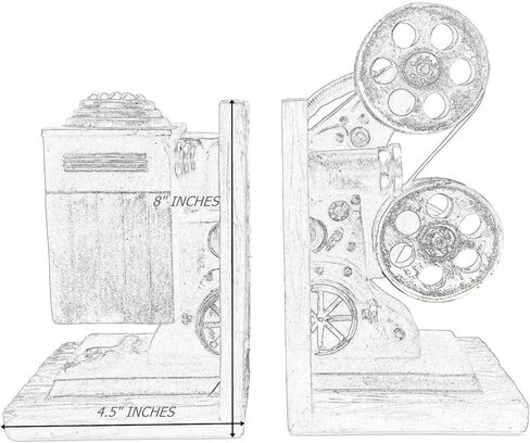 Bellaa 20904 Vintage Camera Bookends Film Movie Projector Book Shelves Cottage Farmhouse Antiques Home Decor Black and Silver 8 Inch in Saudi Arabia