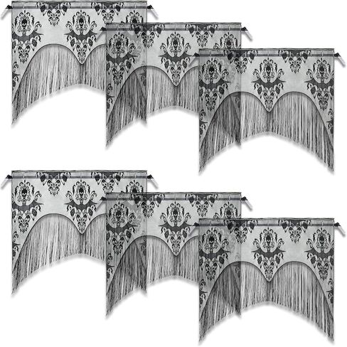 ZeeDix 2 Pcs Halloween Black Lace Bat Window Curtains- Spiderweb Tablecloth Bat Shower Curtain Window Valance Spider Cobweb Fireplace Mantles Scarf for Halloween Party Decor, Halloween Party Supplies in Saudi Arabia