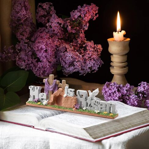 Fumete Easter Decorations Resin He is Risen Decorations Easter Table Decorations Spring Figurines Home Decor for Household and Office Table Decoration in Saudi Arabia