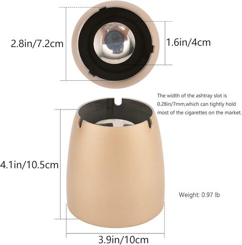 Windproof Ashtray for Outdoor Indoor, Ash Tray for Patio Beautiful Tabletop Smoke Stainless Steel Ashtray for Outside Home Office(Gold), Large… in Kuwait