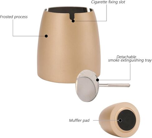 Windproof Ashtray for Outdoor Indoor, Ash Tray for Patio Beautiful Tabletop Smoke Stainless Steel Ashtray for Outside Home Office(Gold), Large… in Kuwait
