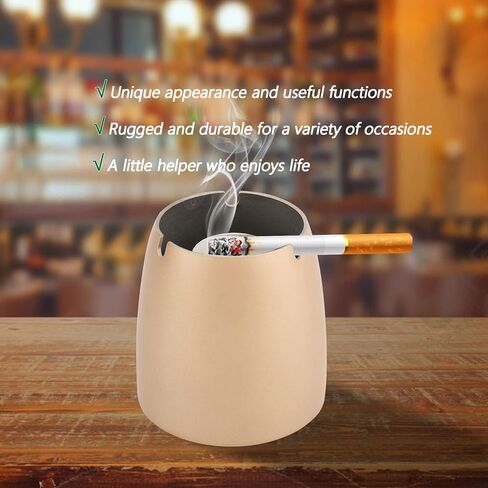 Windproof Ashtray for Outdoor Indoor, Ash Tray for Patio Beautiful Tabletop Smoke Stainless Steel Ashtray for Outside Home Office(Gold), Large… in Kuwait