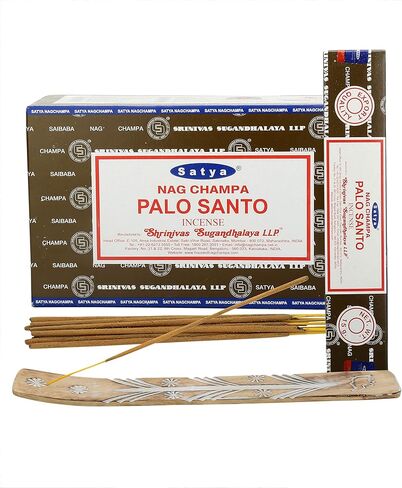 Satya Sandalwood Incense Sticks 180 gm (15GM X 12 Pack) from Satya Mumbai and Raajsee Incense Sticks Holder Bundle, Free from Chemicals,Natural Insenses in Saudi Arabia