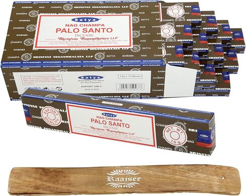 Satya Sandalwood Incense Sticks 180 gm (15GM X 12 Pack) from Satya Mumbai and Raajsee Incense Sticks Holder Bundle, Free from Chemicals,Natural Insenses in Saudi Arabia