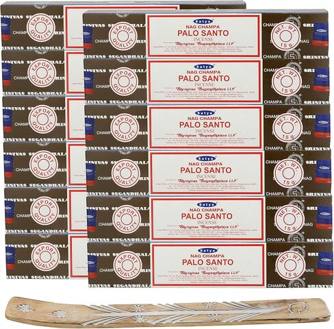 Satya Sandalwood Incense Sticks 180 gm (15GM X 12 Pack) from Satya Mumbai and Raajsee Incense Sticks Holder Bundle, Free from Chemicals,Natural Insenses in Saudi Arabia