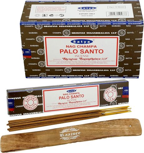 Satya Sandalwood Incense Sticks 180 gm (15GM X 12 Pack) from Satya Mumbai and Raajsee Incense Sticks Holder Bundle, Free from Chemicals,Natural Insenses in Saudi Arabia