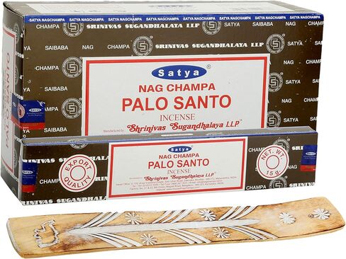 Satya Sandalwood Incense Sticks 180 gm (15GM X 12 Pack) from Satya Mumbai and Raajsee Incense Sticks Holder Bundle, Free from Chemicals,Natural Insenses in Saudi Arabia