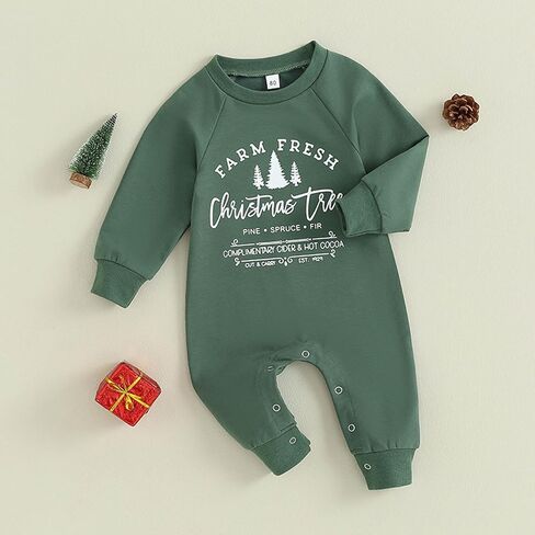 LIOMENGZI Christmas Baby Boy Fall Romper Solid Color Onesie Knit Jumpsuit Toddler Overall Outfit Newborn Infant Xmas Clothes (Christmas Green, 0-3 Months), Christmas Green, 0-3 months in Kuwait
