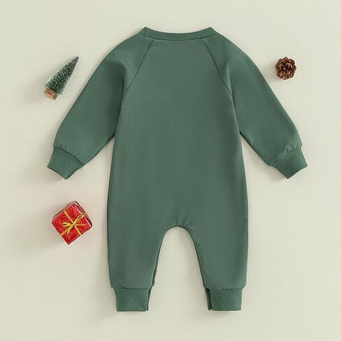 LIOMENGZI Christmas Baby Boy Fall Romper Solid Color Onesie Knit Jumpsuit Toddler Overall Outfit Newborn Infant Xmas Clothes (Christmas Green, 0-3 Months), Christmas Green, 0-3 months in Kuwait