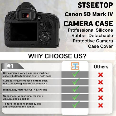 حافظة كاميرا STSEETOP لكاميرا Canon 5D Mark IV 5D IV 5D4 - غطاء حماية من السيليكون لكاميرات DSLR، قفص قابل للفصل، مقاوم للصدمات، مقاوم للغبار (أسود) in Kuwait