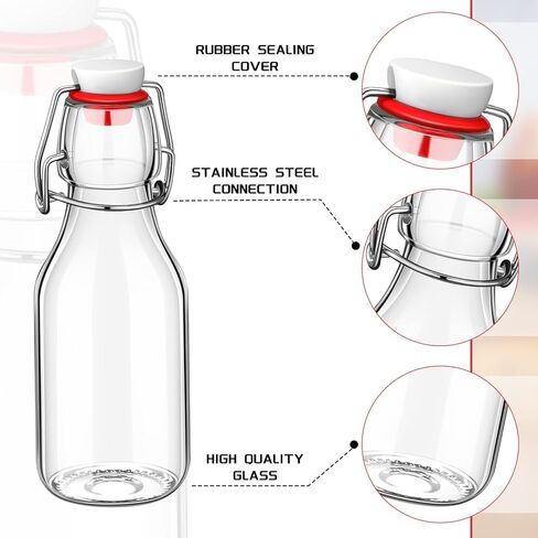 EBOOT Flip Top Glass Bottles with Caps Beer Bottles Clear Swing Top Glass Bottles Vinegar Kombucha Bottles with Stoppers Airtight Lids for Wedding Themed Baby Shower Christmas Gifts (6 Pcs,3.38 oz) in Saudi Arabia