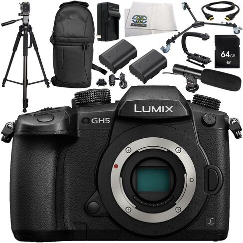 Panasonic Lumix DC-GH5 Mirrorless Micro Four Thirds Digital Camera 13PC Accessory Bundle – Includes 64GB SD Memory Card + More - International Version (No Warranty) in Kuwait