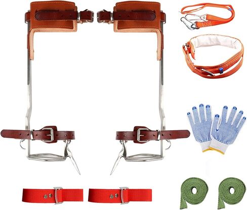 TWSOUL Tree Climbing Spikes Stainless-Steel with Harness Belt, Upgrade Cowhide Tree Gaffs Pads Spur Tree Climbing Gear for High Altitude Logging Fruit Picking Hunting in Kuwait