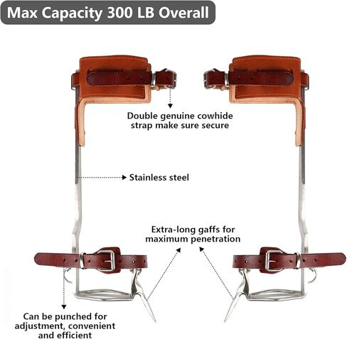 TWSOUL Tree Climbing Spikes Stainless-Steel with Harness Belt, Upgrade Cowhide Tree Gaffs Pads Spur Tree Climbing Gear for High Altitude Logging Fruit Picking Hunting in Kuwait