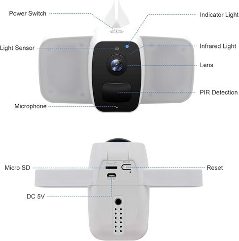 كاميرا أمان Floodlight، كاميرا أمان لاسلكية في الهواء الطلق، كاميرا بطارية واي فاي منزلية، رؤية ليلية، مقاومة للماء IP65، صوت ثنائي الاتجاه، كشف حركة PIR، سحابة/SD، تطبيق الحياة الذكية in Kuwait