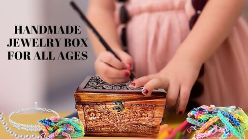 Holiday Gifts, Handcrafted Jewelry Tabletop Box for Earrings, Rings, Necklaces Keepsake Jewelry Box Trinket Holder Hand Crafted Floral Carvings 8"x5"x5" (Large 3 Compartment) in Saudi Arabia