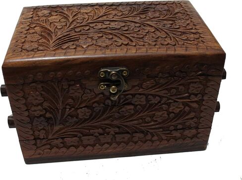 Holiday Gifts, Handcrafted Jewelry Tabletop Box for Earrings, Rings, Necklaces Keepsake Jewelry Box Trinket Holder Hand Crafted Floral Carvings 8"x5"x5" (Large 3 Compartment) in Saudi Arabia