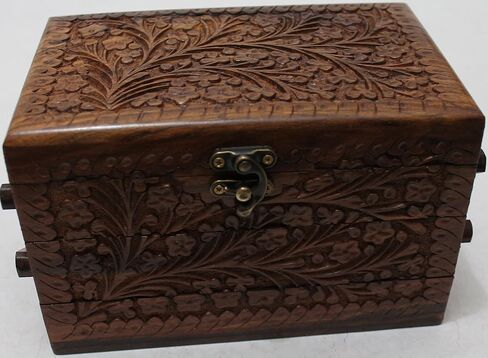 Holiday Gifts, Handcrafted Jewelry Tabletop Box for Earrings, Rings, Necklaces Keepsake Jewelry Box Trinket Holder Hand Crafted Floral Carvings 8"x5"x5" (Large 3 Compartment) in Saudi Arabia