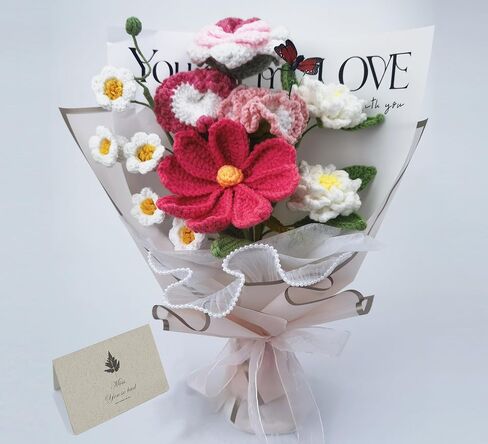 Naramiji Crochet Flower Bouquet, Handmade Knitted Artificial Flowers, Best Gift to Girlfriend Mom Women, Perfect for Valentines, Home Decor, Celebration, About 15 in in Saudi Arabia