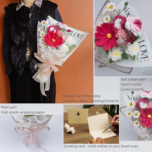 Naramiji Crochet Flower Bouquet, Handmade Knitted Artificial Flowers, Best Gift to Girlfriend Mom Women, Perfect for Valentines, Home Decor, Celebration, About 15 in in Saudi Arabia