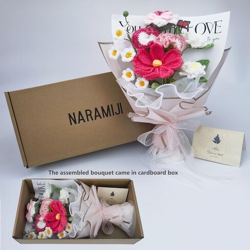 Naramiji Crochet Flower Bouquet, Handmade Knitted Artificial Flowers, Best Gift to Girlfriend Mom Women, Perfect for Valentines, Home Decor, Celebration, About 15 in in Saudi Arabia